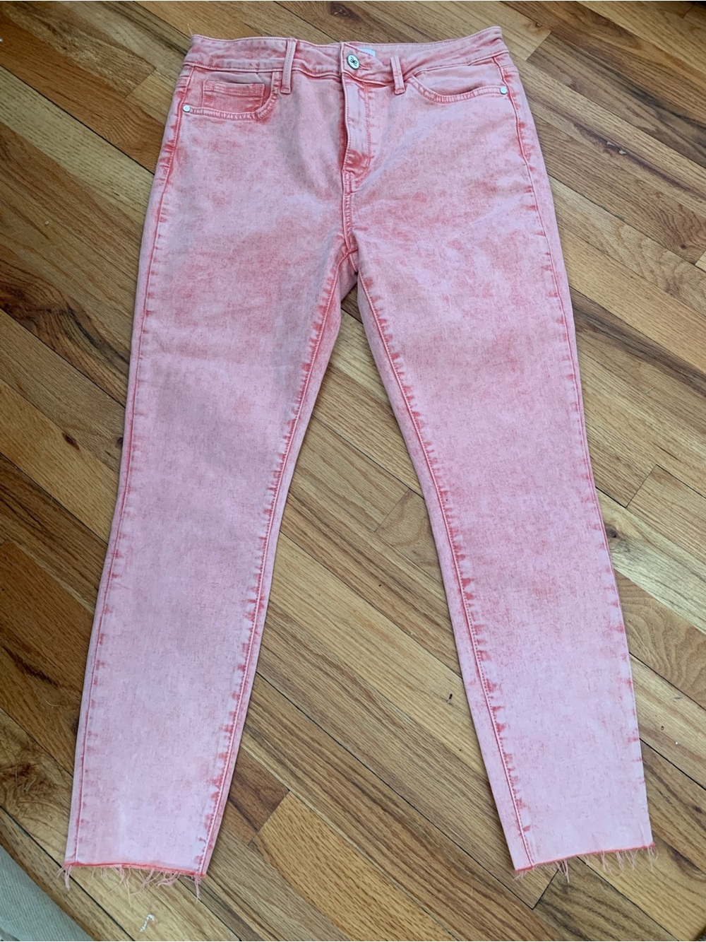 Sam Edelman Stiletto High Rise Skinny Crop Jeans Pink Coral Raw Hem 29